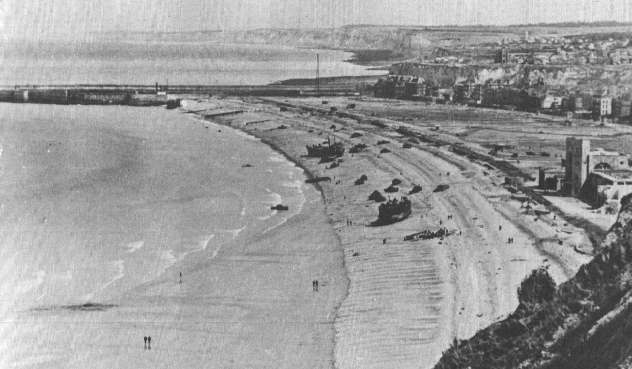 View of Red Beach, Dieppe looking West towards the harbour.